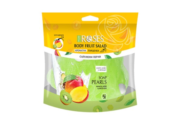 Nature of Agiva Roses Fruit Salad 2:1 Tusoló Szivacs Szappangolyókkal Mangó, Kiwi és Avokádó illattal 770001