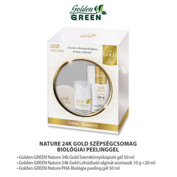 Golden GREEN  Nature 24K Gold Szépségcsomag Pha peelinggel, Szemkörnyékápoló géllel és AranyMaszkkal